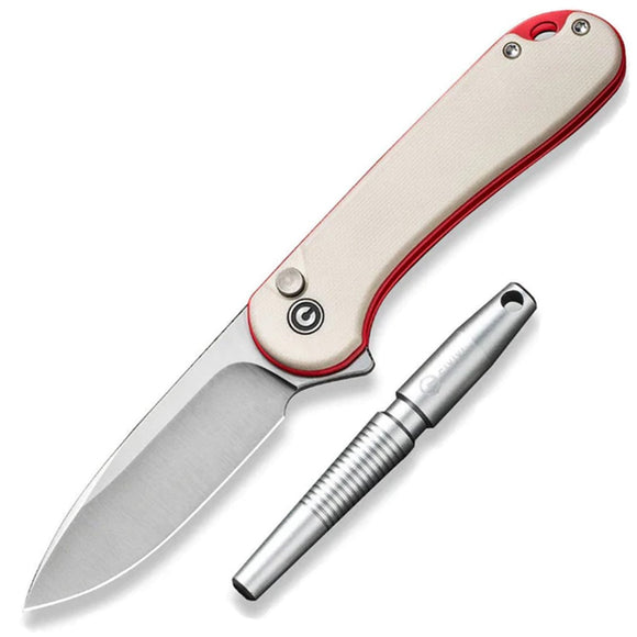 Civivi StellarQuill Aluminum Pen & Elementum II Button Lock Ivory G10 Folding Nitro-V Knife 2pc Set 23049