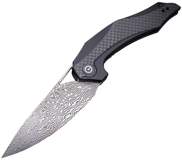 Civivi Black Plethiros Linerlock Folding Damascus Steel Pocket Knife 904DS