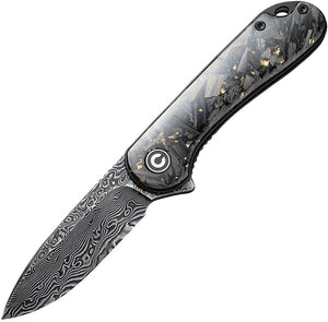 Civivi Elementum Linerlock Carbon Fiber/Gold Folding Damascus Knife 907CDS1