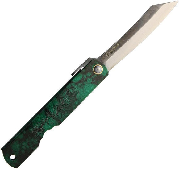 Higonokami Knives Green/Black Folding Pocket Knife Blue Paper Steel Blade