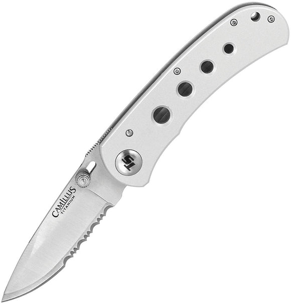 Camillus TigerSharp Large Titan Linerlock Silver Aluminum Folding Knife 18562