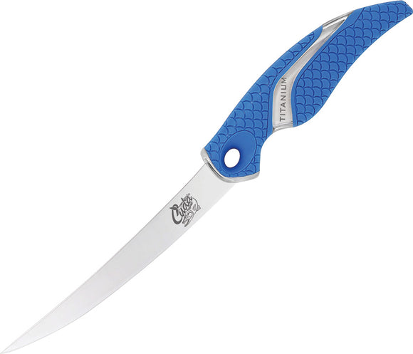 Camillus Cuda Blue Titanium 4116 Stainless Curved Fixed Blade Boning Knife 18833