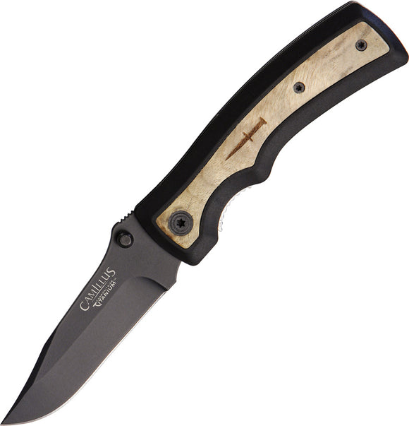 Camillus Slick Black/Burlwood Folding AUS-8 Stainless Pocket Knife 19076