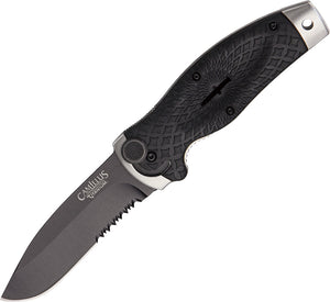 Camillus Cuda Linerlock Black Folding AUS-8 Stainless Serrated Knife 19077