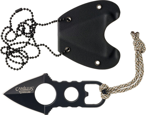 Camillus Heater Black Stainless Fixed Blade Boot/Neck Knife w/ Sheath 19238