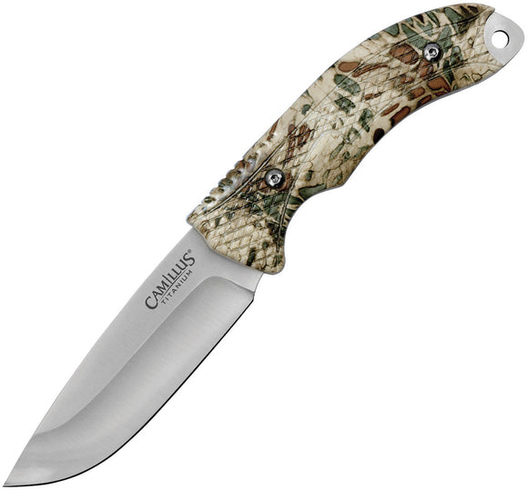 Camillus Mask Camo Titanium 420 Stainless Drop Point Fixed Blade Knife 19832