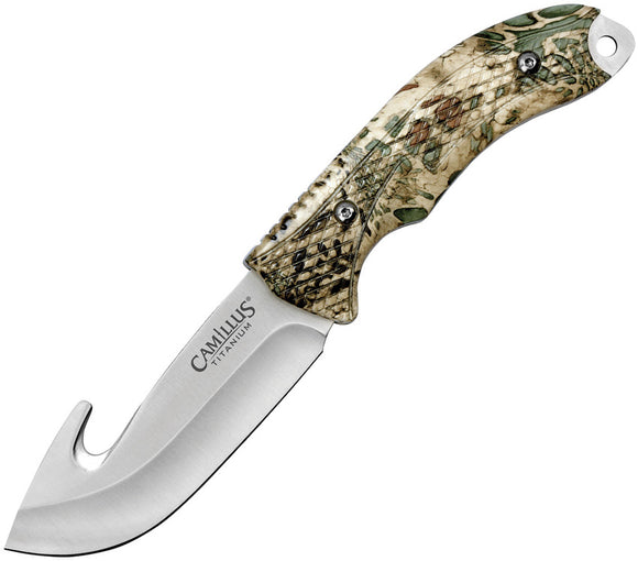 Camillus Veil Gut Hook Camo 420 Stainless Fixed Blade Knife w/ Belt Sheath 19834