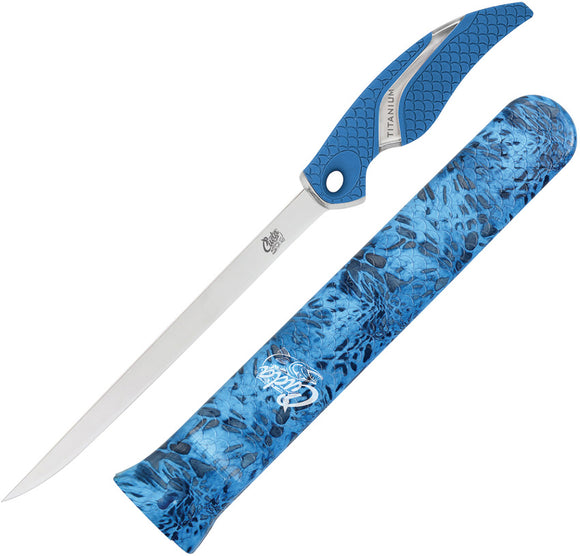 Camillus Cuda Flex Blue 4116 Stainless Fixed Blade Fillet Knife w/ Sheath 23013