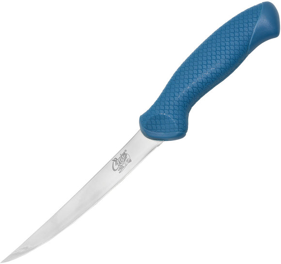 Camillus AquaTuff Curved Boning Fillet Blue Stainless Fixed Blade Knife 23049
