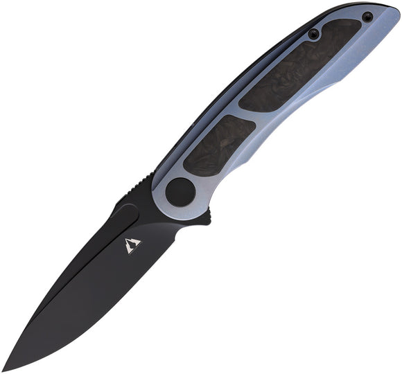 CMB Made Knives Knight Framelock Blue Titanium/CF Folding M390 Pocket Knife 07B