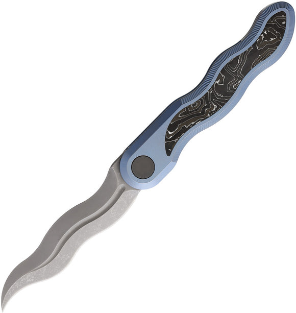 CMB Made Knives Kawanonagare Framelock Blue Titanium & CF Folding Knife 13BG