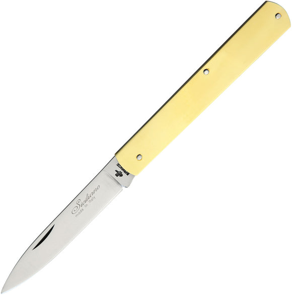 Fraraccio Knives Siciliano Extra Slim Brass Handle Folding Drop Pt Knife CMF0563