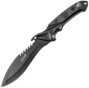 Coleman Black Stainless Sawback Fixed Blade Knife w/ Belt Sheath N2009