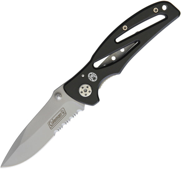 Coleman Linerlock Black Aluminum Folding Stainless Serrated Pocket Knife NSC004