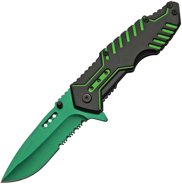 China Made Linerlock A/O Green Assisted Folding Knife 300413gn