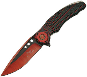 China Made Rising Sun Linerlock A/O Red Assisted Folding Knife 300419rd