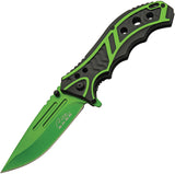 Rite Edge Caution Linerlock A/O Green Aluminum Folding Pocket Knife 300585GN