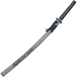 Water Dragon Katana Blue Cord Wrapped 1045 Carbon Steel Sword w/ Scabbard 926985