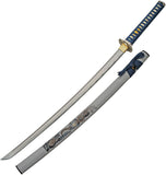 Water Dragon Katana Blue Cord Wrapped 1045 Carbon Steel Sword w/ Scabbard 926985