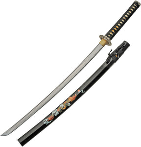 Air Dragon Katana Black Cord Wrapped 1045 Carbon Steel Sword w/ Scabbard 926986