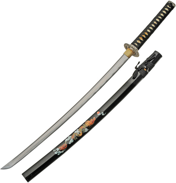 Air Dragon Katana Black Cord Wrapped 1045 Carbon Steel Sword w/ Scabbard 926986