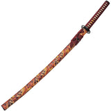 Flaming Skull Katana Red Cord Wrapped 1045 Carbon Steel Sword w/ Scabbard 926993