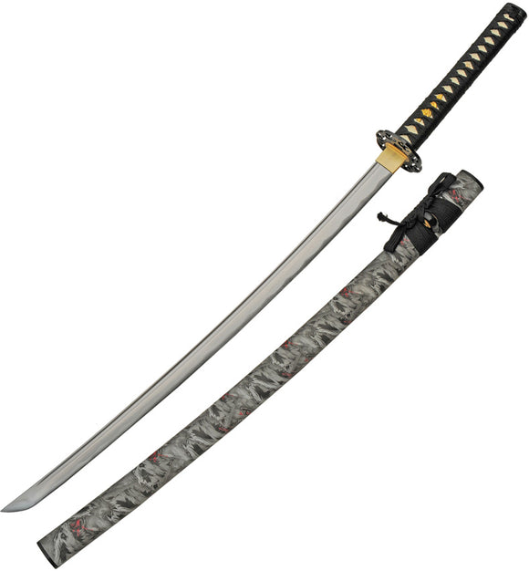 Snarling Wolf Katana Black Wrapped 1045 Carbon Steel Sword w/ Scabbard 926994