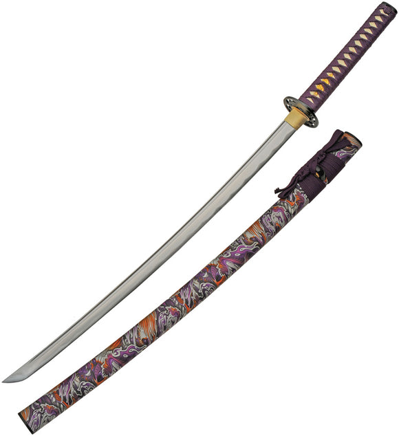 Growling Dragon Katana Purple Wrapped 1045 Carbon Steel Sword w/ Scabbard 926995