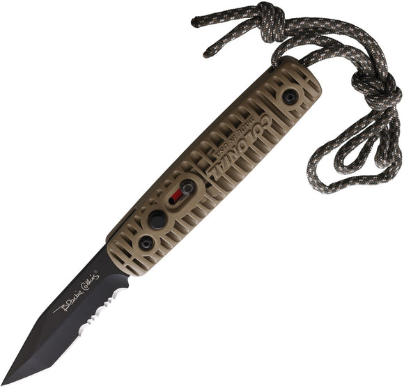Colonial Automatic Ranger Knife Button Lock Tan Grooved Partially Serrated Stainless Tanto Blade 110
