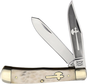 Battle Axe Trapper Limited Edition White Bone Jigged Folding Pocket Knife USA Made 5219wb