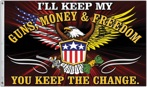 I'll Keep My Guns Money & Freedom Flag 3' x 5' USA Eagle NRA US 2a Rights - 36681