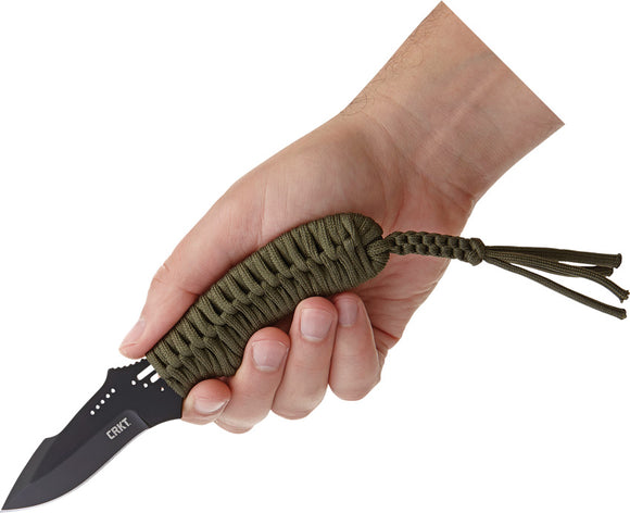 CRKT Thunder Strike Black Fixed Blade Green Paracord Wrapped Handle Knife 2032