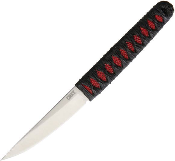 CRKT Obake Red Rayskin Drop Pt Blade Black Cord Handle Knife + Sheath 2367RSC