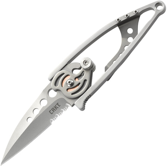 CRKT Snap-Lock Mechanism Folding Serrated Drop Pt Blade Gray Handle Knife 5112N