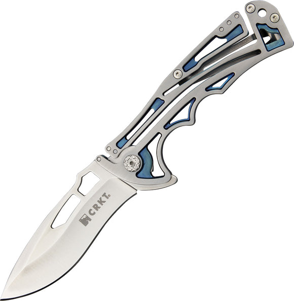 CRKT NIRK Tighe 2 Folding Stainless Drop Pt Blade Blue Finish Handle Knife 5240