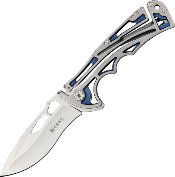 CRKT NIRK Tighe Folding Stainless Drop Pt Blade Blue Finish Handle Knife 5250