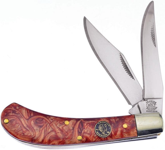 Frost Cutlery Saddlehorn Whiskey River Red Handle Stainless Folding Knife