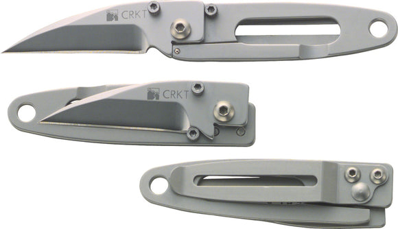 CRKT PECK Framelock Folding Wharncliffe Blade Silver Stainless Handle Knife 5520