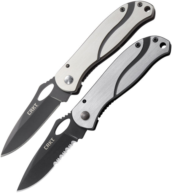 CRKT 2 Piece Pazodas Combo Folding Blade Gray & Black Handle Knives Set 64802C