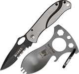 CRKT Pazoda Folding Black Serrated Blade Knife + 4" Eat N Tool Combo Set 6490EC