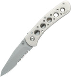 CRKT Mt Ranier Linerlock Folding Serrated Blade Nickel Chrome Handle Knife 6612N