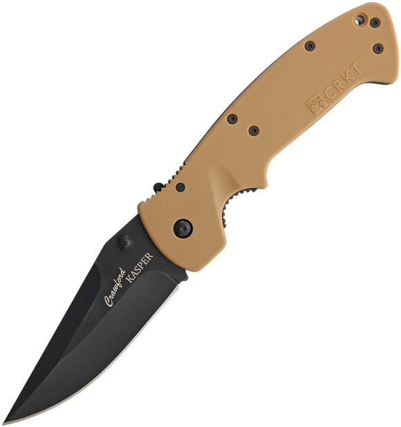 CRKT Crawford Kasper Linerlock Desert Brown Black Blade Plain Edge Folding Knife 6773db