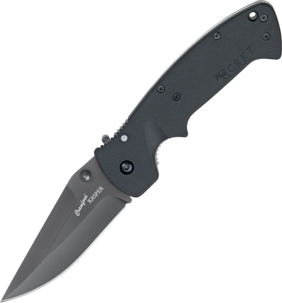 CRKT Crawford Kasper Black Folding Knife Gray Straight Drop Pt Stainless 6773Z
