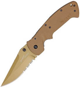 CRKT Crawford Kasper Folding Desert Tan Knife - 50/50 Serrated Drop Point Desert Tan -  6783DZ