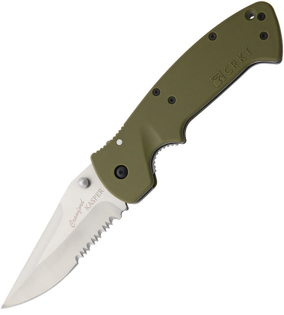 CRKT Crawford Kasper Folding Green Knife - Half Serrated - 6783sod