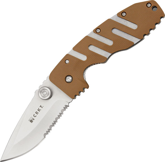 CRKT Ryan Model 7 Folding Serrated Drop Blade Tan Brown Zytel Handle Knife 6813D