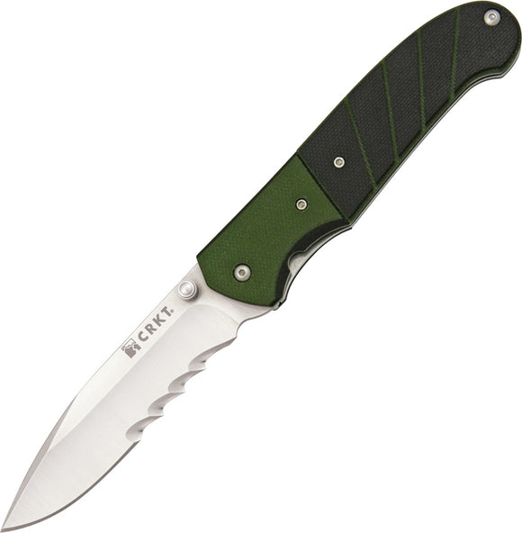 CRKT Ignitor Sport A/O Folding Serrated Blade Green & Black Handle Knife 6855