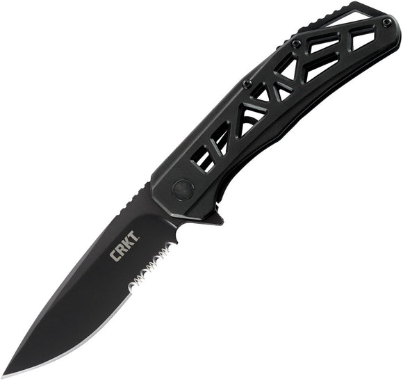 CRKT Gusset Black W/ Triple Point Black Serrated Stainless Folding Knife 330KKS