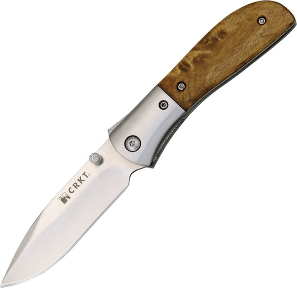 CRKT Carson M4 Scales Folding Drop Point Blade Burl Wood Handle Knife M402W