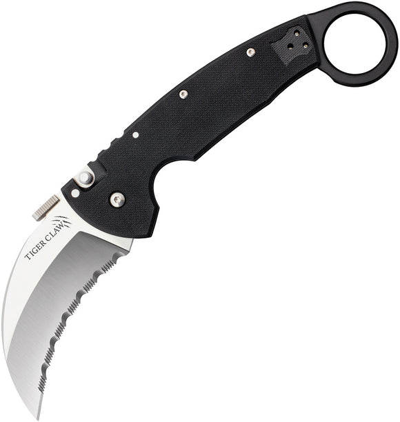 Cold Steel Tiger Claw Lockback Folding Serrated Blade Black Handle Knife 22KFS